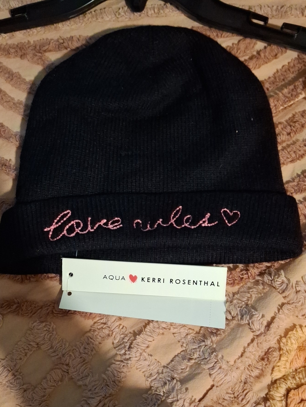 Aqua Kerri Rosenthal OSFM "Love Rules" Knit Cap NWT